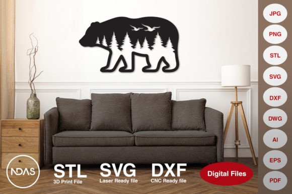 Bear with Forest and Bird Wall Decor: Nature-Inspired Craft Files