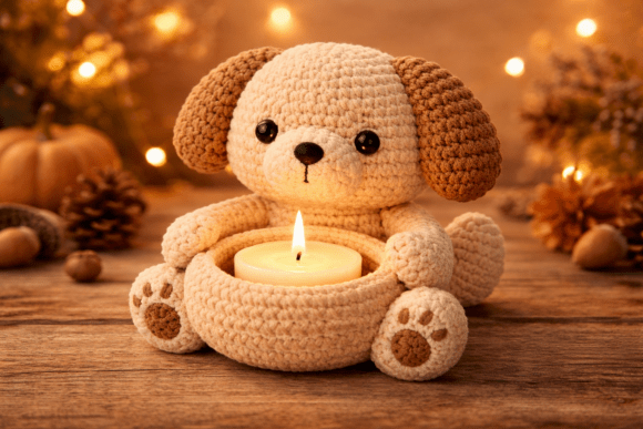 Charming Crochet Dog Candle Holder for Cozy Decor